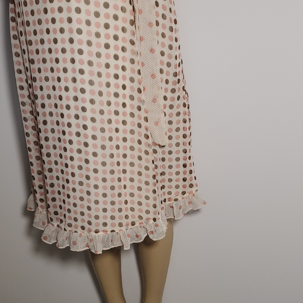 NWT Jonathan Martin Polka Dot Wrap Midi Dress Size 8 Cream Color Brown Pink Dot - Picture 3 of 12